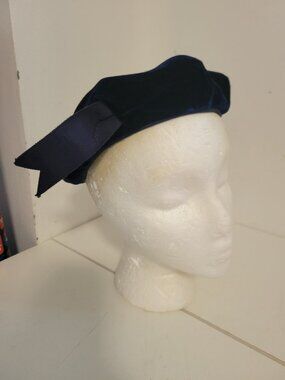 Vintage 1940's -50's Navy Blue Hat With Trim